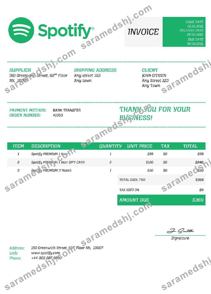 USA Spotify invoice